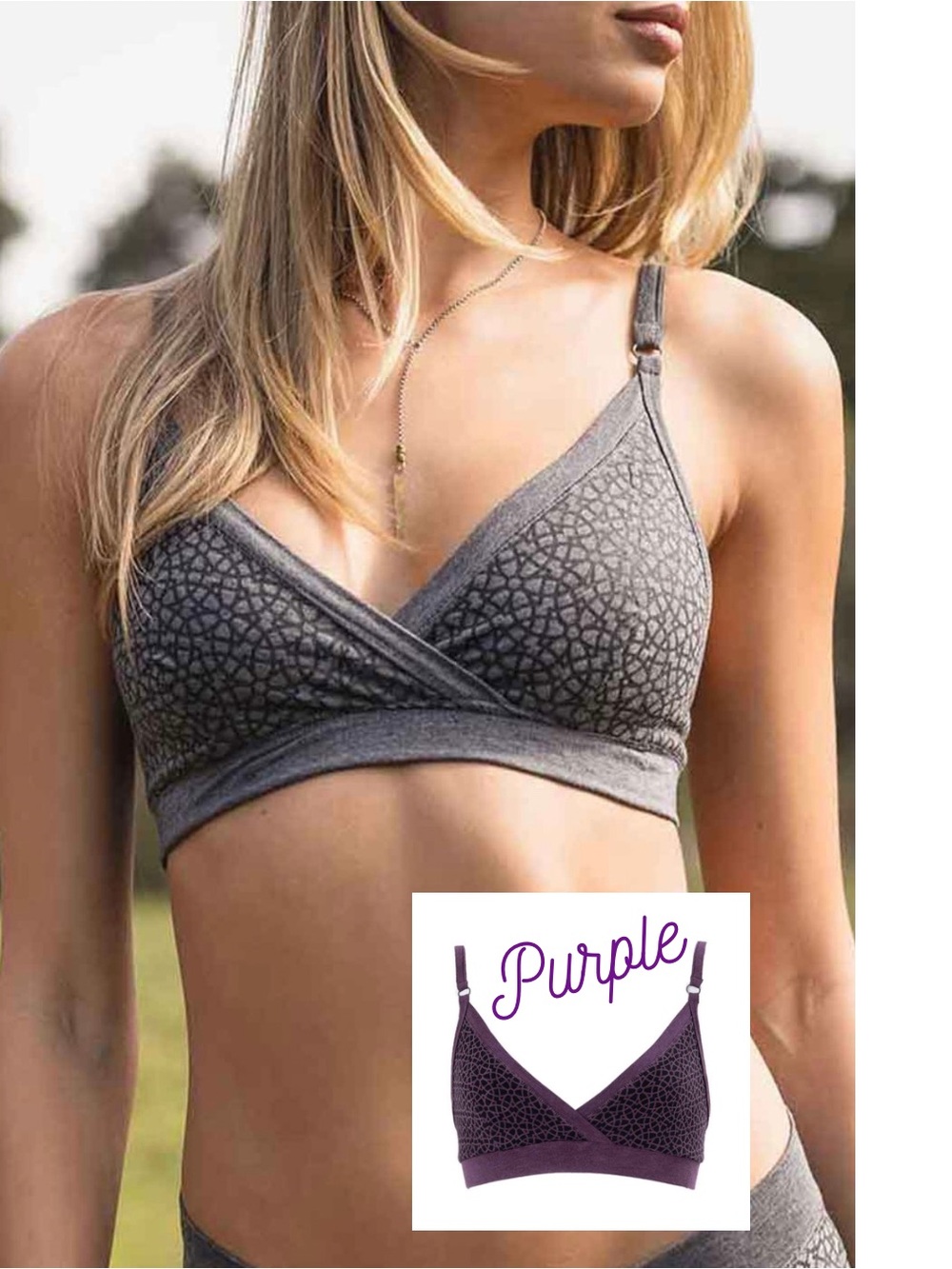 Nomads Hemp Wear Sadia Bra, Triangle Bralette Purple Melange & Arabic Print XS-S
